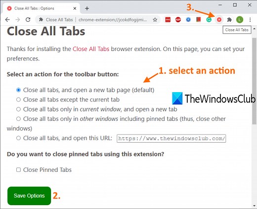 How to close all opened browser tabs at once in Chrome, Edge, or Firefox