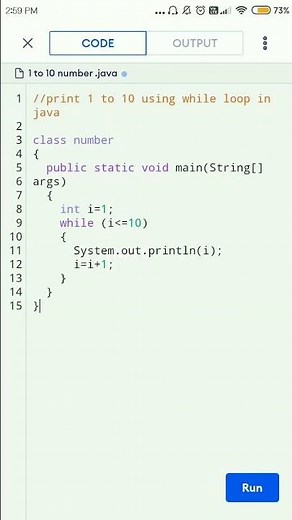 print 1 to 10 using while loop in java.#shorts #shortsvideo