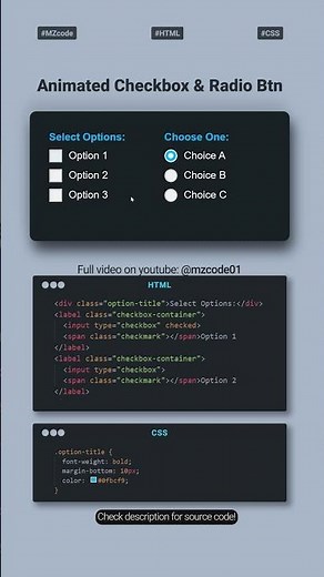 Animated Checkbox & Radio Button CSS Tutorial | Cool Hover Effects 🎨 (Step-by-Step) #cssanimation