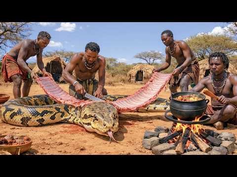 Hunting Giant Python For Survival And Cooking The Ancient Way | Hadzabe Tribe Hunting