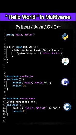 Hello World in the Multiverse 🌎 | Python, Java, C, C++ #coding