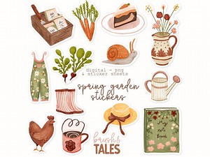 Spring Garden Stickers: Hand-drawn Journal & Planner Stickers (digital PNG) - Etsy