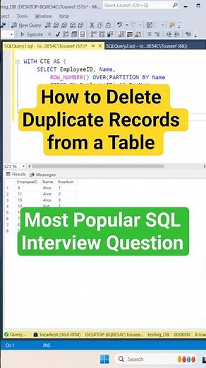 How to Delete Duplicate Records from a Table in SQL Using ROW_NUMBER() #sqlinterview #sqlquery