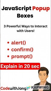 JavaScript Popup Boxes Explained in 20 Seconds | alert(), confirm(), prompt() | #javascript #coding