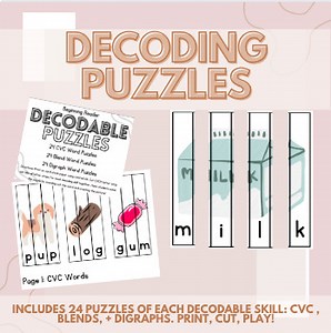 Decodable Puzzles, Decoding Games, Reading Centers, 1st Grade Games