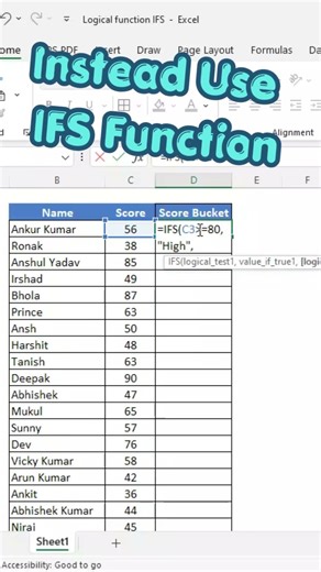 Stop Using Nested IF 😱 Use IFS Function in Excel Instead! ⚡