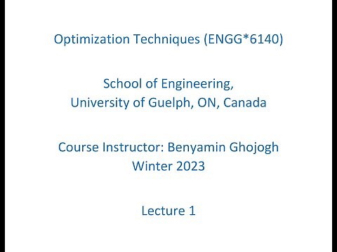 Optimization Techniques - W2023 - Lecture 1 (Preliminaries)