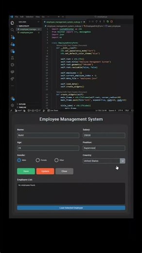 Python GUI App 💻🔥 | Employee Management #shorts#python #tkinter #coding #programming #pythonproject