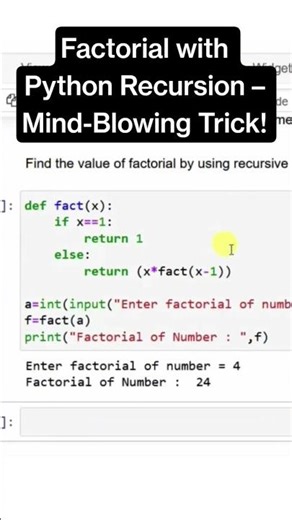 Factorial of Numbers using Recursion in Python! #python #ai