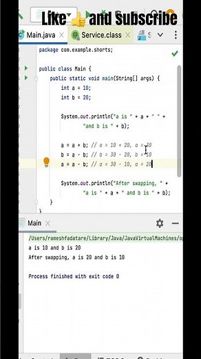 Java program to swap two variables without using third variable #java #program