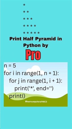 Print half Pyramid in Python by three ways #coding #python