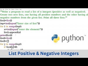 Python Program to Separate Positive and Negative Numbers from a List - CSE GYAN Tutorials