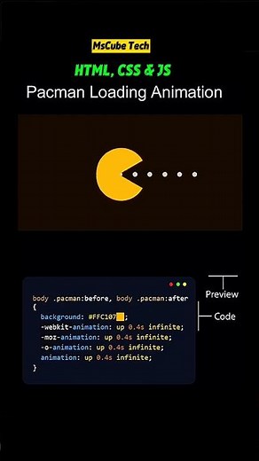 Pacman Loading Animation Using HTML & CSS | Pure CSS Loader Effect #coding #shorts #mscubetech