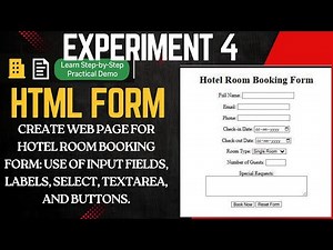 HTML Form Project | Ex:4 Hotel Room Booking Form Using Input, Select Textarea & Button | HTML Form
