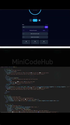 React Pomodoro Timer | SVG Ring & Tasks #ReactJS #WebDev #Frontend #JavaScript #MiniCodeHub