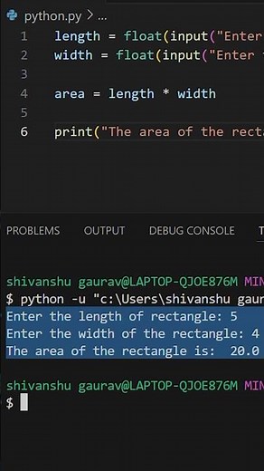 how to find area of rectangle in python ( python for beginners ) #python #pythonforbeginners