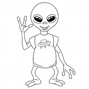 Coloring page of cartoon UFO alien. Coloring book design for kids.