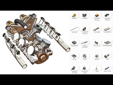 SolidWorks Tutorial #321 : Car Engine complete video (2 turbo V6) - (advanced assembly)