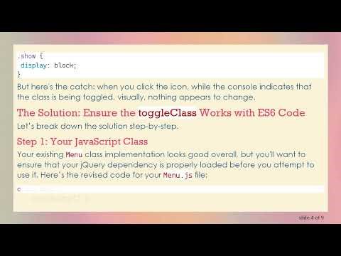 Solve the toggleClass Issue in jQuery with ES6 Classes