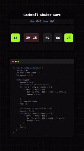 cocktail sorting ✅✅ #codingforbeginners #coding #computerprogramming #shorts #codingtips