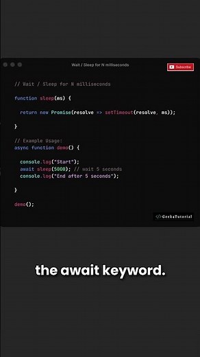 How to Create a Sleep Function in JavaScript | async/await Trick | JS Tips | #shorts #javascript
