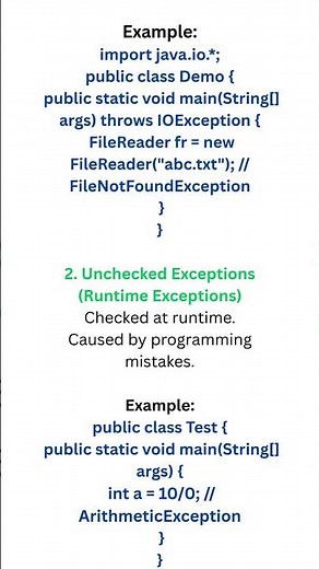 Exception Handling, Types of Exceptions 1. try, catch, finally 2 throw & throws 3 Custom Exceptions