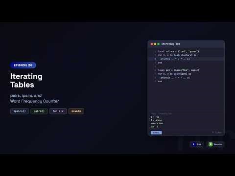 Learn Lua in Neovim: Iterating Tables — pairs, ipairs, Gap Behavior & Word Counter | Episode 20