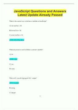 JavaScript Questions and Answers Latest Update Already Passed1040