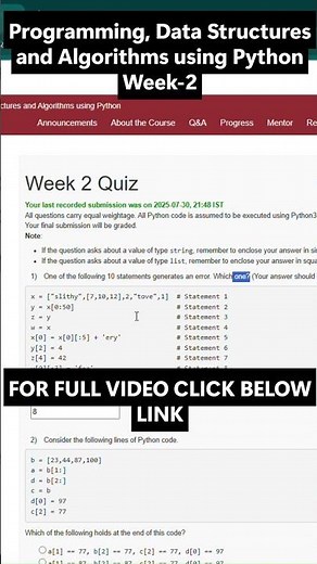 NPTEL Programming, Data Structures and Algorithms using Python Week 2 Assignment Answers Jul 2025
