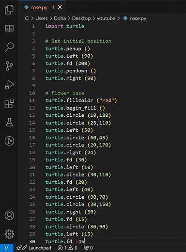 Draw Rose Flower 🌹 with Python Turtle #python #turtle #modul #flower #programming #rose #code