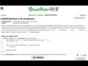 Java Practice It | Exercise 4.18: wordCount | if/else, method basics, Strings, StringTokenizer