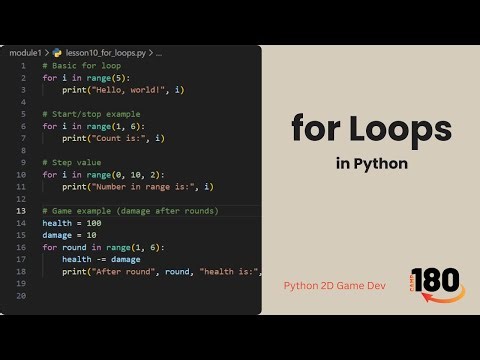 for Loops in Python for Absolute Beginners (Lesson 10) | Python 2D Game Development