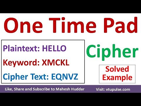 One-Time Pad Cipher Solved Example for Encryption and Decryption in Cryptography Vidya Mahesh Huddar