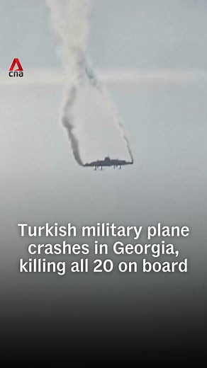 An eyewitness caught the moment a Turkish military plane crashed in Georgia on Tuesday (Nov 11). All 20 personnel on board the military cargo aircraft were killed, Türkiye's defence minister confirmed. The cause of the crash is being investigated. #Türkiye #turkishnews #georgia #georgianews | CNA