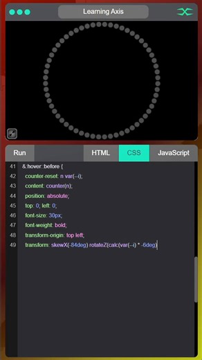 Dots in Circle | HTML CSS JavaScript #html #htmlcourse #codingtips #javascript #whatishtml #webdevelopment #htmlclasses #htmlcssjavascript | Learning Axis