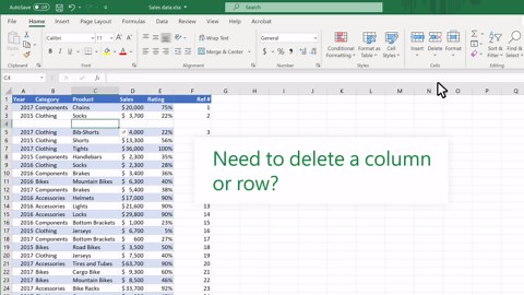 Insert or delete rows and columns in Excel