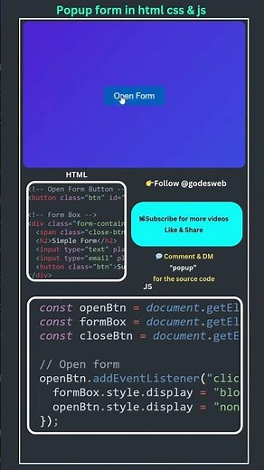 "Popup Form in HTML CSS & JavaScript | Easy Tutorial 🚀