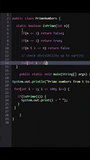 Print Prime Numbers from 1 to 100 in Java | Java Programming Tutorial #shorts #java #coding