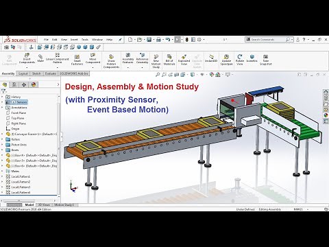 Automatic up stacker conveyor system design assembly and motion study tutorial in solidworks