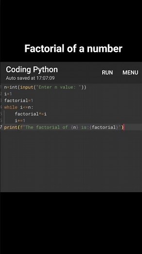 Factorial of a number by using loops concept (while loop)-python#coding #python #programming