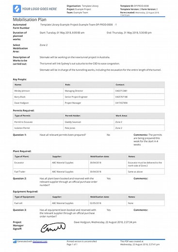 Mobilisation Plan template: More customisable than Excel or PDF