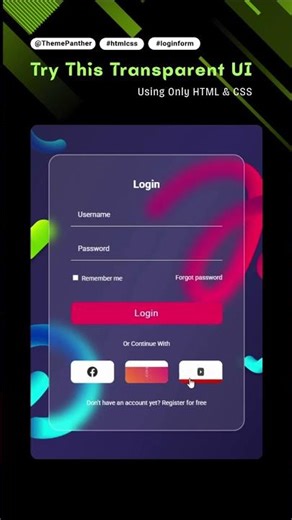 Modern login form using only HTML & CSS | Transparent Login Form 🔥#loginform #htmlcss #login #shorts