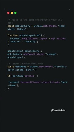 Use matchMedia instead of resize listeners #javascript #coding #shorts