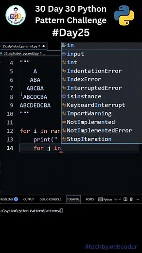 Day 25: Easy Alphabet Pyramid Pattern in Python | 30 Days of Code
