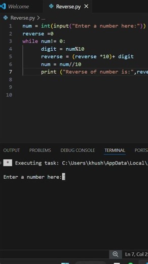 Find the reverse number in python