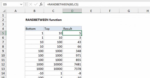 RANDBETWEEN Function