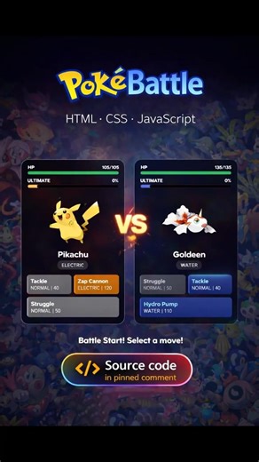 PokeBattle - Built with HTML, CSS & JavaScript | @devsQUE #coding #shorts