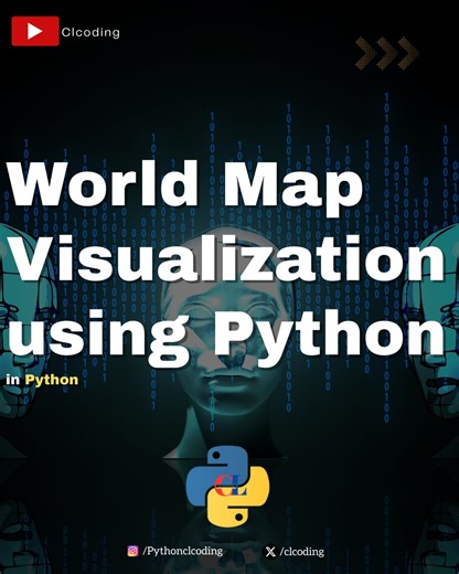 World Map Visualization using Python Book: Python for Aerospace & Satellite Data Processing https://pythonclcoding.gumroad.com/l/msmuee | Python Coding