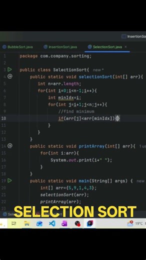 Selection Sort in Java🎯 | DSA Coding Shorts #dsa #coding #viral #shorts