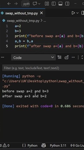 Python Swap Trick | Swap Two Variables | Python Tutorial #python